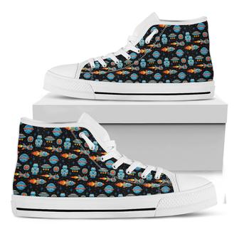 Astronaut And Space Pixel Pattern Print White High Top Shoes - Monsterry