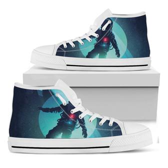 Astronaut Floating Through Space Print White High Top Shoes - Monsterry CA
