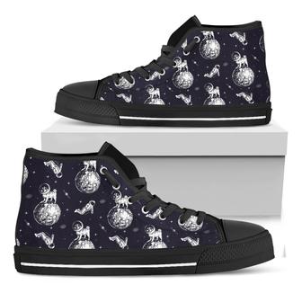 Astronaut Pug In Space Pattern Print Black High Top Shoes - Monsterry