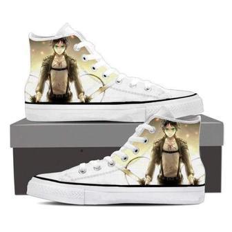 Attack On Titan Eren With Dual Blades For Lovers Gift For Fan Custom Canvas High Top Shoes | Favorety DE