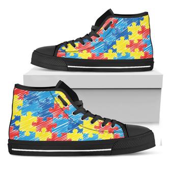 Autism Awareness Drawing Puzzle Print Black High Top Shoes - Monsterry CA