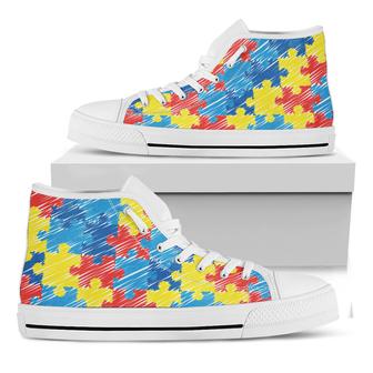 Autism Awareness Drawing Puzzle Print White High Top Shoes - Monsterry AU