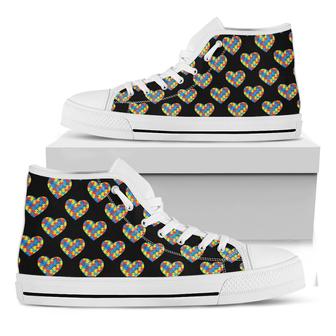 Autism Awareness Heart Pattern Print White High Top Shoes - Monsterry