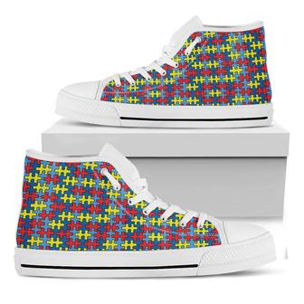 Autism Awareness Puzzle Print White High Top Shoes - Monsterry