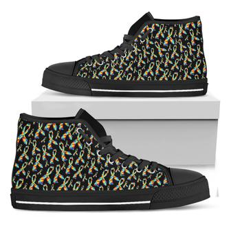 Autism Awareness Ribbon Pattern Print Black High Top Shoes - Monsterry