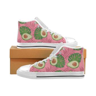 Avocado slices leaves pink back ground Men's High Top Shoes White - Monsterry UK