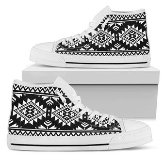 Aztec Black White Print Pattern Women High Top Shoes - Monsterry AU