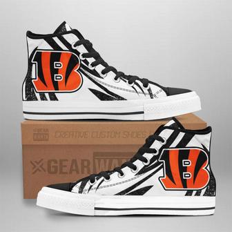 B&W Cincinnati Bengals High Top Shoes Custom Hockey Sport Sneakers | Favorety UK