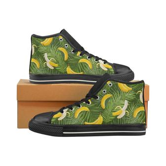 Banana Palm Leaves pattern Women's High Top Shoes Black - Monsterry