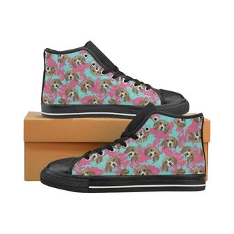 Beagle muzzles turquoise paint splashes pink patte Women's High Top Shoes Black - Monsterry