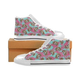 Beagle muzzles turquoise paint splashes pink patte Women's High Top Shoes White - Monsterry AU
