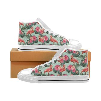 Beautiful flamingo tropical palm leaves hibiscus p Men's High Top Shoes White - Monsterry UK