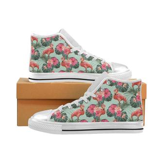 Beautiful flamingo tropical palm leaves hibiscus p Women's High Top Shoes White - Monsterry