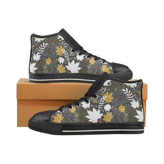 Beautiful gold autumn maple leaf pattern Men's High Top Shoes Black - Monsterry UK