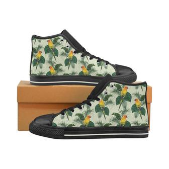 Beautiful parrot palm leaves pattern Men's High Top Shoes Black - Monsterry CA