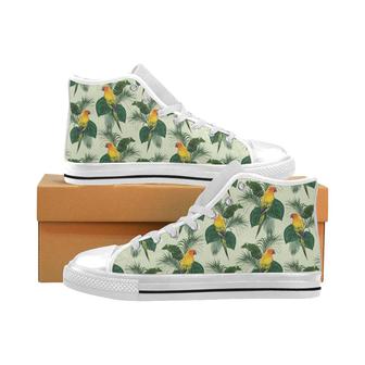 Beautiful parrot palm leaves pattern Men's High Top Shoes White - Monsterry CA