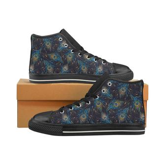 Beautiful peacock feather pattern Men's High Top Shoes Black - Monsterry DE