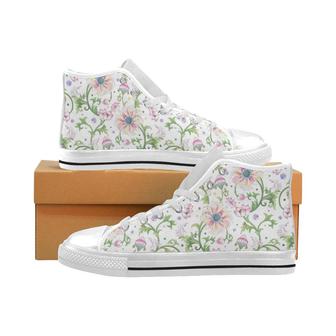 Beautiful pink lotus waterlily leaves pattern Men's High Top Shoes White - Monsterry DE