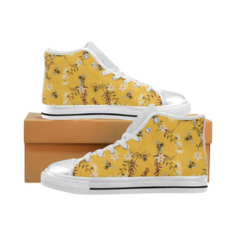 Bee flower pattern Women's High Top Shoes White - Monsterry