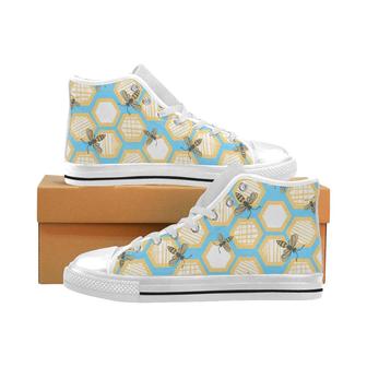 Bee honeycomb pattern Men's High Top Shoes White - Monsterry