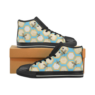 Bee honeycomb pattern Women's High Top Shoes Black - Monsterry