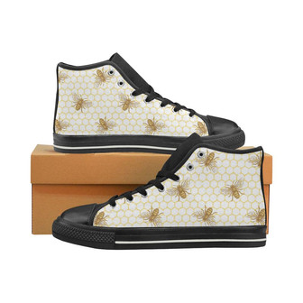 Bee honeycomb seamless design pattern Women's High Top Shoes Black - Monsterry