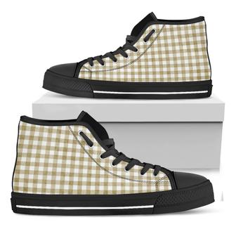 Beige And White Gingham Black High Top Shoes - Monsterry AU