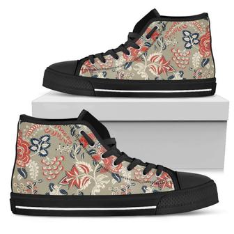 Beige Bohemian Floral Pattern Print Women's High Top Shoes - Monsterry DE