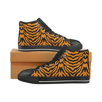 Bengal tigers skin print pattern Men's High Top Shoes Black - Monsterry