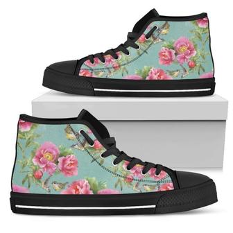 Bird Pink Floral Flower Men's High Top Shoes - Monsterry CA
