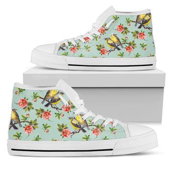 Bird With Red Flower Print Pattern Women High Top Shoes - Monsterry