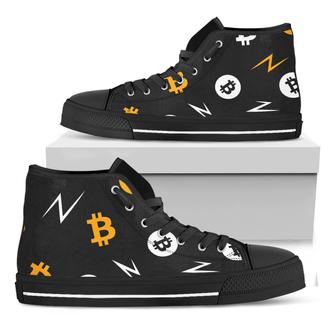 Bitcoin Symbol Pattern Print Black High Top Shoes - Monsterry