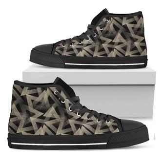 Black And Beige Geometric Triangle Print Black High Top Shoes - Monsterry
