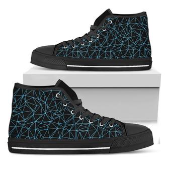 Black And Blue Geometric Mosaic Print Black High Top Shoes - Monsterry AU