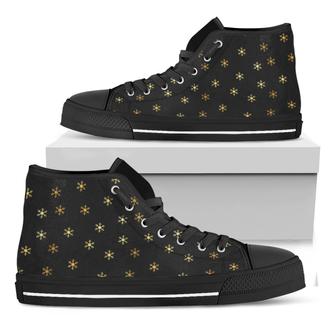 Black And Gold Snowflake Pattern Print Black High Top Shoes - Monsterry UK