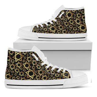 Black And Gold Star Of David Print White High Top Shoes - Monsterry DE