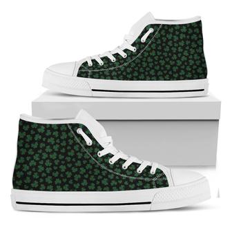 Black And Green Shamrock Pattern Print White High Top Shoes - Monsterry DE
