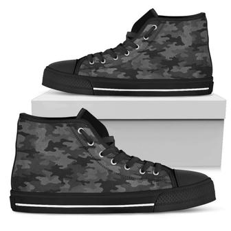 Black And Grey Camouflage Print Women's High Top Shoes - Monsterry CA
