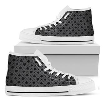 Black And Grey Playing Card Suits Print White High Top Shoes - Monsterry AU