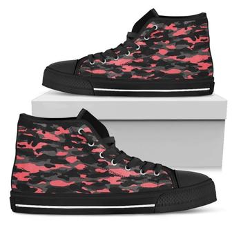 Black And Pink Camouflage Print Women's High Top Shoes - Monsterry CA