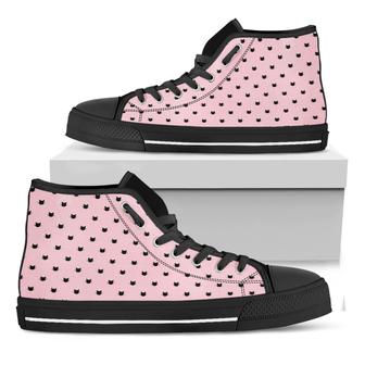 Black And Pink Cat Pattern Print Black High Top Shoes - Monsterry