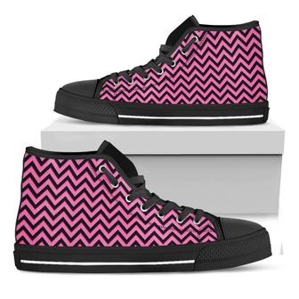 Black And Pink Chevron Pattern Print Black High Top Shoes - Monsterry UK