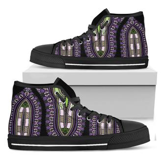 Black And Purple African Dashiki Print Black High Top Shoes - Monsterry UK