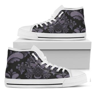 Black And Purple Damask Pattern Print White High Top Shoes - Monsterry UK