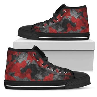Black And Red Camouflage Print Men's High Top Shoes - Monsterry