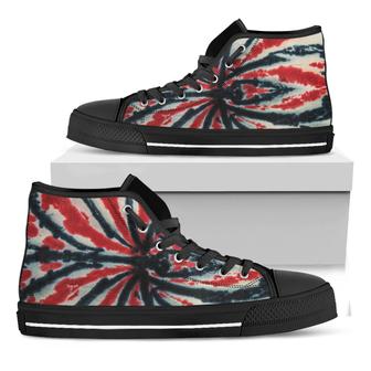Black And Red Spider Tie Dye Print Black High Top Shoes - Monsterry