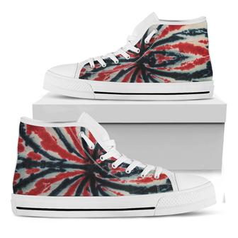Black And Red Spider Tie Dye Print White High Top Shoes - Monsterry DE