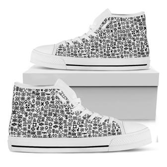 Black And White Adinkra Tribe Symbols White High Top Shoes - Monsterry UK