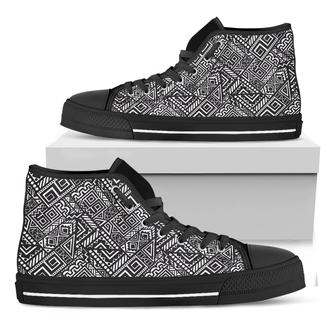 Black And White African Tribal Print Black High Top Shoes - Monsterry DE