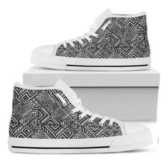 Black And White African Tribal Print White High Top Shoes - Monsterry